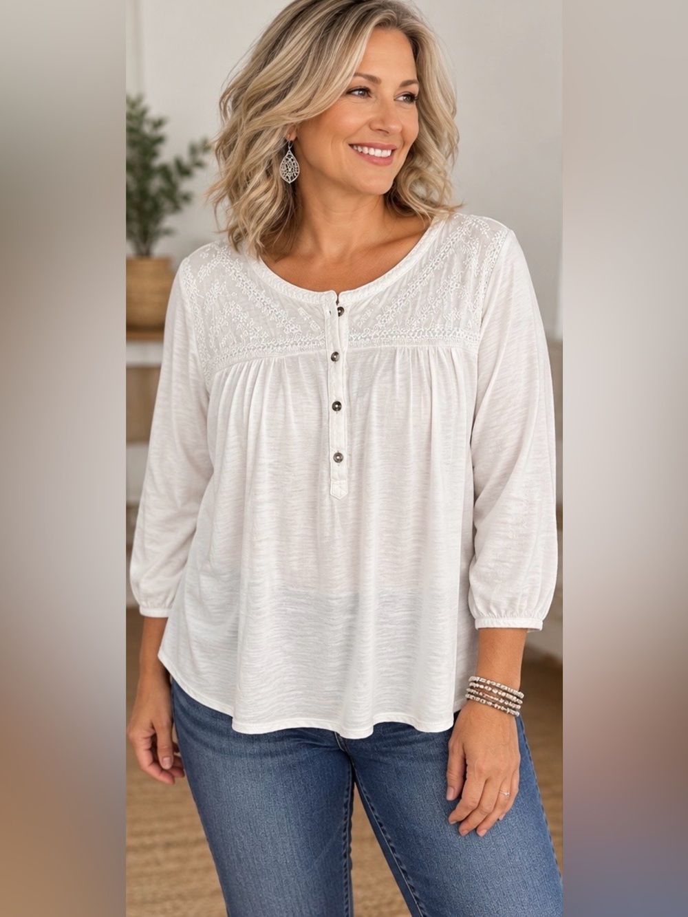 A lucky Brand Embroidered Cotton Tunic White Size 1X